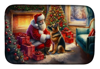German Shepherd and Santa Claus Dish Drying Mat Absorbent Dish Drying Mat Pad for Kitchen Counter Dish Drainer Mat for Countertop, 14 x 21, Multicolor