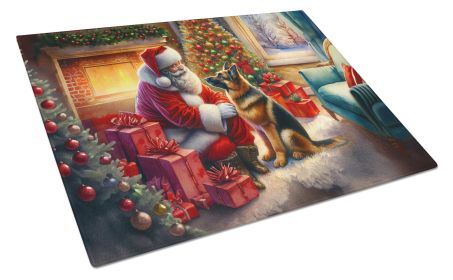 German Shepherd and Santa Claus Glass Cutting Board Decorative Tempered Glass Kitchen Cutting and Serving Board Large Size Chopping Board