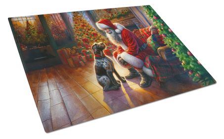 German Wirehaired Pointer and Santa Claus Glass Cutting Board Decorative Tempered Glass Kitchen Cutting and Serving Board Large Size Chopping Board