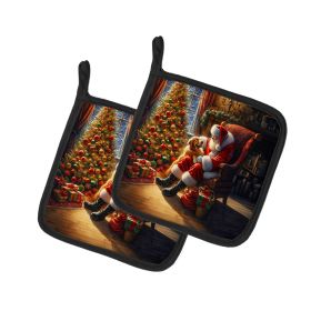 Golden Retriever and Santa Claus Pair of Pot Holders Kitchen Heat Resistant Pot Holders Sets Oven Hot Pads for Cooking Baking BBQ, 7 1/2 x 7 1/2