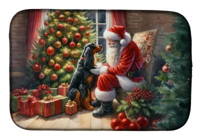 Gordon Setter and Santa Claus Dish Drying Mat Absorbent Dish Drying Mat Pad for Kitchen Counter Dish Drainer Mat for Countertop, 14 x 21, Multicolor