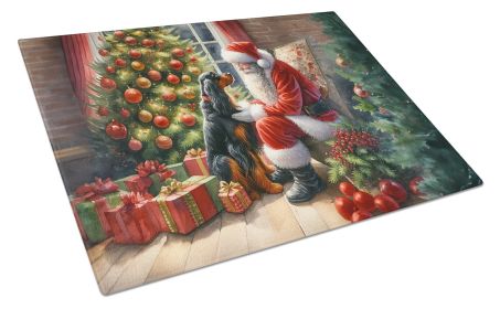 Gordon Setter and Santa Claus Glass Cutting Board Decorative Tempered Glass Kitchen Cutting and Serving Board Large Size Chopping Board
