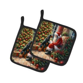 Gordon Setter and Santa Claus Pair of Pot Holders Kitchen Heat Resistant Pot Holders Sets Oven Hot Pads for Cooking Baking BBQ, 7 1/2 x 7 1/2