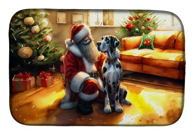 Great Dane and Santa Claus Dish Drying Mat Absorbent Dish Drying Mat Pad for Kitchen Counter Dish Drainer Mat for Countertop, 14 x 21, Multicolor