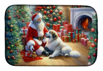 Great Pyrenees and Santa Claus Dish Drying Mat Absorbent Dish Drying Mat Pad for Kitchen Counter Dish Drainer Mat for Countertop, 14 x 21, Multicolor