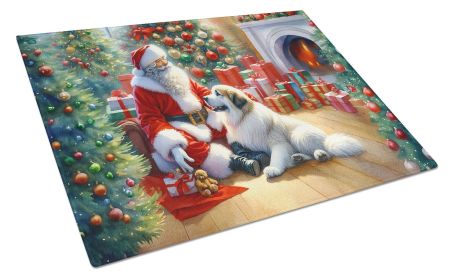Great Pyrenees and Santa Claus Glass Cutting Board Decorative Tempered Glass Kitchen Cutting and Serving Board Large Size Chopping Board