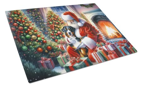 Greater Swiss Mountain Dog and Santa Claus Glass Cutting Board Decorative Tempered Glass Kitchen Cutting and Serving Board Large Size Chopping Board
