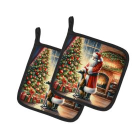 Greyhound and Santa Claus Pair of Pot Holders Kitchen Heat Resistant Pot Holders Sets Oven Hot Pads for Cooking Baking BBQ, 7 1/2 x 7 1/2
