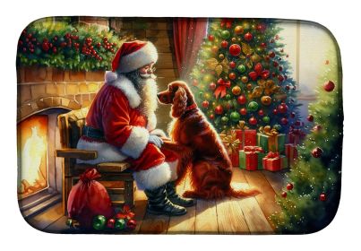 Irish Setter and Santa Claus Dish Drying Mat Absorbent Dish Drying Mat Pad for Kitchen Counter Dish Drainer Mat for Countertop, 14 x 21, Multicolor