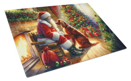 Irish Setter and Santa Claus Glass Cutting Board Decorative Tempered Glass Kitchen Cutting and Serving Board Large Size Chopping Board