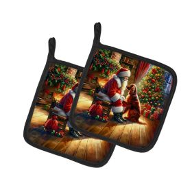Irish Setter and Santa Claus Pair of Pot Holders Kitchen Heat Resistant Pot Holders Sets Oven Hot Pads for Cooking Baking BBQ, 7 1/2 x 7 1/2