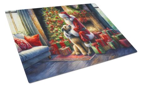 Irish Wolfhound and Santa Claus Glass Cutting Board Decorative Tempered Glass Kitchen Cutting and Serving Board Large Size Chopping Board