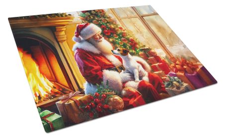 Jack Russell Terrier and Santa Claus Glass Cutting Board Decorative Tempered Glass Kitchen Cutting and Serving Board Large Size Chopping Board