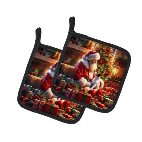 Jack Russell Terrier and Santa Claus Pair of Pot Holders Kitchen Heat Resistant Pot Holders Sets Oven Hot Pads for Cooking Baking BBQ, 7 1/2 x 7 1/2