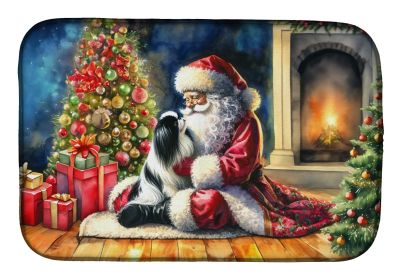 Japanese Chin and Santa Claus Dish Drying Mat Absorbent Dish Drying Mat Pad for Kitchen Counter Dish Drainer Mat for Countertop, 14 x 21, Multicolor