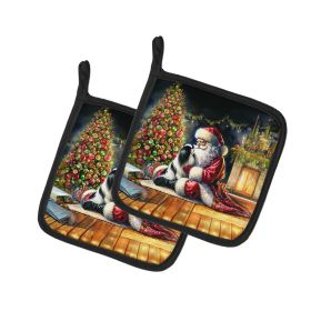 Japanese Chin and Santa Claus Pair of Pot Holders Kitchen Heat Resistant Pot Holders Sets Oven Hot Pads for Cooking Baking BBQ, 7 1/2 x 7 1/2