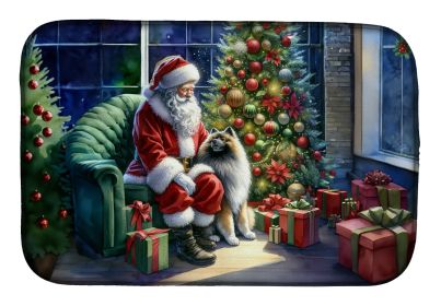 Keeshond and Santa Claus Dish Drying Mat Absorbent Dish Drying Mat Pad for Kitchen Counter Dish Drainer Mat for Countertop, 14 x 21, Multicolor