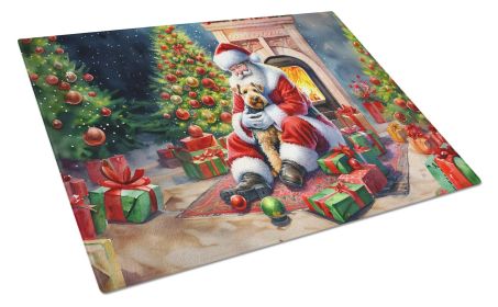 Lakeland Terrier and Santa Claus Glass Cutting Board Decorative Tempered Glass Kitchen Cutting and Serving Board Large Size Chopping Board
