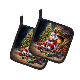 Lakeland Terrier and Santa Claus Pair of Pot Holders Kitchen Heat Resistant Pot Holders Sets Oven Hot Pads for Cooking Baking BBQ, 7 1/2 x 7 1/2