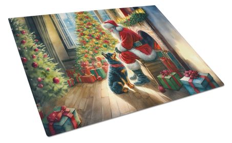Lancashire Heeler and Santa Claus Glass Cutting Board Decorative Tempered Glass Kitchen Cutting and Serving Board Large Size Chopping Board