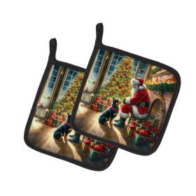 Lancashire Heeler and Santa Claus Pair of Pot Holders Kitchen Heat Resistant Pot Holders Sets Oven Hot Pads for Cooking Baking BBQ, 7 1/2 x 7 1/2