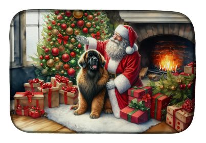 Leonberger and Santa Claus Dish Drying Mat Absorbent Dish Drying Mat Pad for Kitchen Counter Dish Drainer Mat for Countertop, 14 x 21, Multicolor