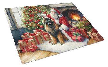 Leonberger and Santa Claus Glass Cutting Board Decorative Tempered Glass Kitchen Cutting and Serving Board Large Size Chopping Board