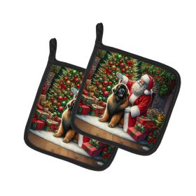 Leonberger and Santa Claus Pair of Pot Holders Kitchen Heat Resistant Pot Holders Sets Oven Hot Pads for Cooking Baking BBQ, 7 1/2 x 7 1/2