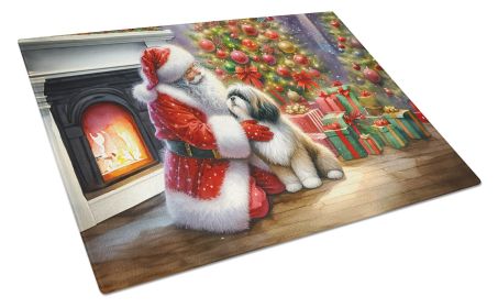 Lhasa Apso and Santa Claus Glass Cutting Board Decorative Tempered Glass Kitchen Cutting and Serving Board Large Size Chopping Board