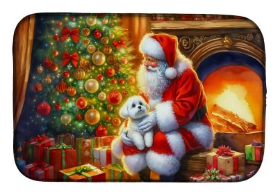 Maltese and Santa Claus Dish Drying Mat Absorbent Dish Drying Mat Pad for Kitchen Counter Dish Drainer Mat for Countertop, 14 x 21, Multicolor