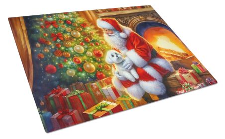 Maltese and Santa Claus Glass Cutting Board Decorative Tempered Glass Kitchen Cutting and Serving Board Large Size Chopping Board