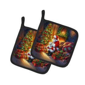 Maltese and Santa Claus Pair of Pot Holders Kitchen Heat Resistant Pot Holders Sets Oven Hot Pads for Cooking Baking BBQ, 7 1/2 x 7 1/2