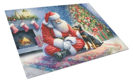 Manchester Terrier and Santa Claus Glass Cutting Board Decorative Tempered Glass Kitchen Cutting and Serving Board Large Size Chopping Board