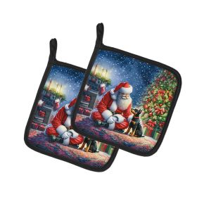 Manchester Terrier and Santa Claus Pair of Pot Holders Kitchen Heat Resistant Pot Holders Sets Oven Hot Pads for Cooking Baking BBQ, 7 1/2 x 7 1/2