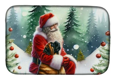 Mastiff and Santa Claus Dish Drying Mat Absorbent Dish Drying Mat Pad for Kitchen Counter Dish Drainer Mat for Countertop, 14 x 21, Multicolor