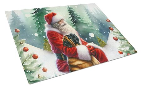 Mastiff and Santa Claus Glass Cutting Board Decorative Tempered Glass Kitchen Cutting and Serving Board Large Size Chopping Board