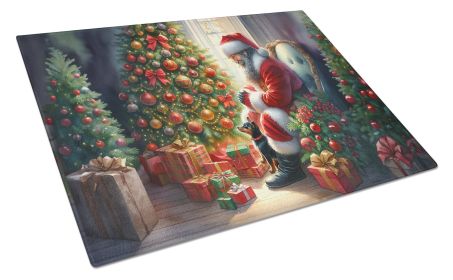 Miniature Pinscher and Santa Claus Glass Cutting Board Decorative Tempered Glass Kitchen Cutting and Serving Board Large Size Chopping Board