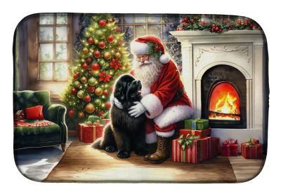 Newfoundland and Santa Claus Dish Drying Mat Absorbent Dish Drying Mat Pad for Kitchen Counter Dish Drainer Mat for Countertop, 14 x 21, Multicolor