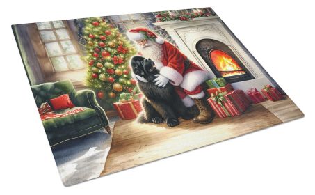 Newfoundland and Santa Claus Glass Cutting Board Decorative Tempered Glass Kitchen Cutting and Serving Board Large Size Chopping Board