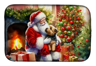 Norfolk Terrier and Santa Claus Dish Drying Mat Absorbent Dish Drying Mat Pad for Kitchen Counter Dish Drainer Mat for Countertop, 14 x 21, Multicolor