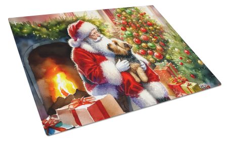 Norfolk Terrier and Santa Claus Glass Cutting Board Decorative Tempered Glass Kitchen Cutting and Serving Board Large Size Chopping Board