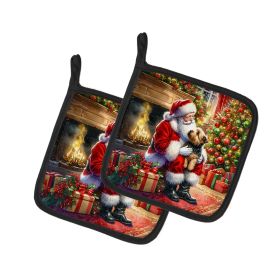 Norfolk Terrier and Santa Claus Pair of Pot Holders Kitchen Heat Resistant Pot Holders Sets Oven Hot Pads for Cooking Baking BBQ, 7 1/2 x 7 1/2