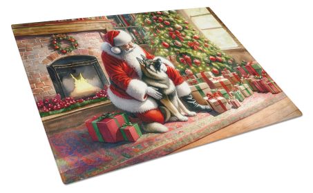 Norwegian Elkhound and Santa Claus Glass Cutting Board Decorative Tempered Glass Kitchen Cutting and Serving Board Large Size Chopping Board