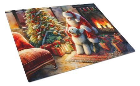 Old English Sheepdog and Santa Claus Glass Cutting Board Decorative Tempered Glass Kitchen Cutting and Serving Board Large Size Chopping Board