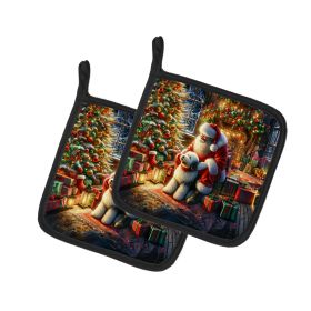 Old English Sheepdog and Santa Claus Pair of Pot Holders Kitchen Heat Resistant Pot Holders Sets Oven Hot Pads for Cooking Baking BBQ, 7 1/2 x 7 1/2
