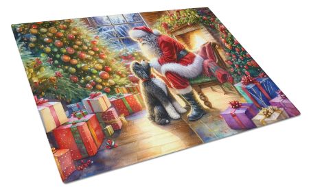 Portuguese Water Dog and Santa Claus Glass Cutting Board Decorative Tempered Glass Kitchen Cutting and Serving Board Large Size Chopping Board