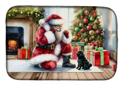 Black Pug and Santa Claus Dish Drying Mat Absorbent Dish Drying Mat Pad for Kitchen Counter Dish Drainer Mat for Countertop, 14 x 21, Multicolor