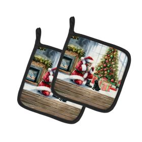 Black Pug and Santa Claus Pair of Pot Holders Kitchen Heat Resistant Pot Holders Sets Oven Hot Pads for Cooking Baking BBQ, 7 1/2 x 7 1/2