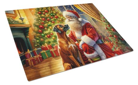 Rhodesian Ridgeback and Santa Claus Glass Cutting Board Decorative Tempered Glass Kitchen Cutting and Serving Board Large Size Chopping Board