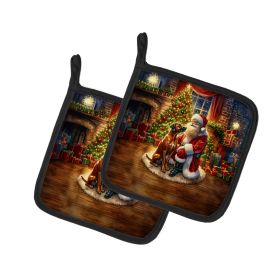 Rhodesian Ridgeback and Santa Claus Pair of Pot Holders Kitchen Heat Resistant Pot Holders Sets Oven Hot Pads for Cooking Baking BBQ, 7 1/2 x 7 1/2
